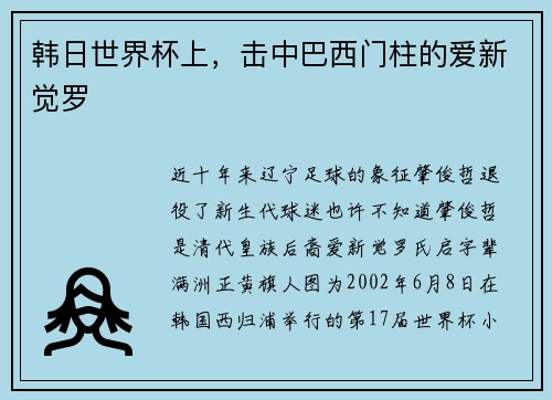 韩日世界杯上，击中巴西门柱的爱新觉罗