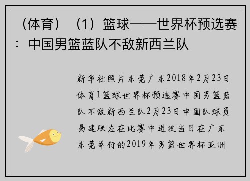 （体育）（1）篮球——世界杯预选赛：中国男篮蓝队不敌新西兰队